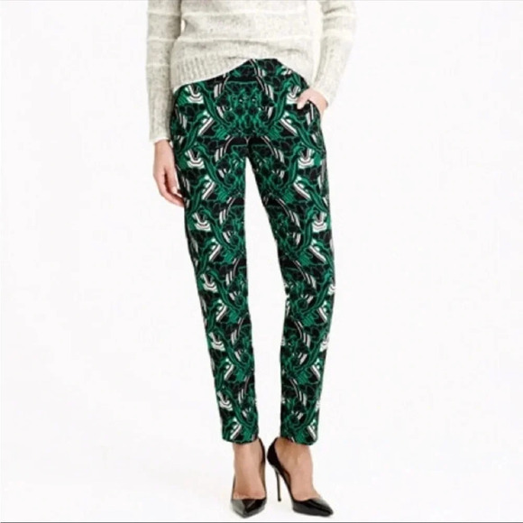 J. Crew Tuxedo Pant in Retro Floral Green/Black Size 0 - Picture 1 of 8